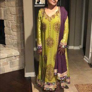 Green purple salwar kameez gown